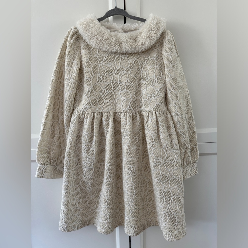 Janie and Jack Metallica faux fur collar dress - holiday winter sz 6
